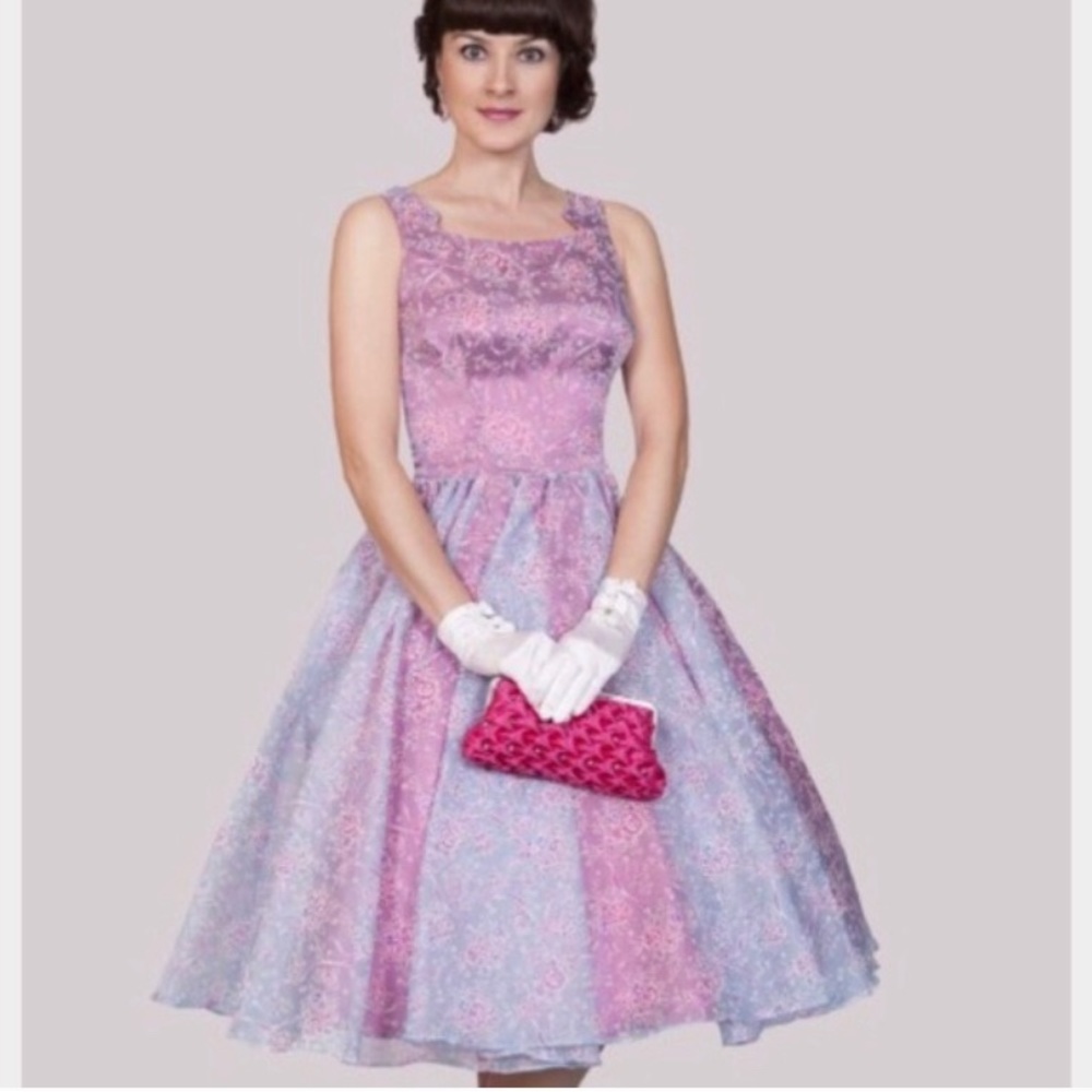 Bettie page by Tatyana xl aurora dress pink/blue shimmer floral